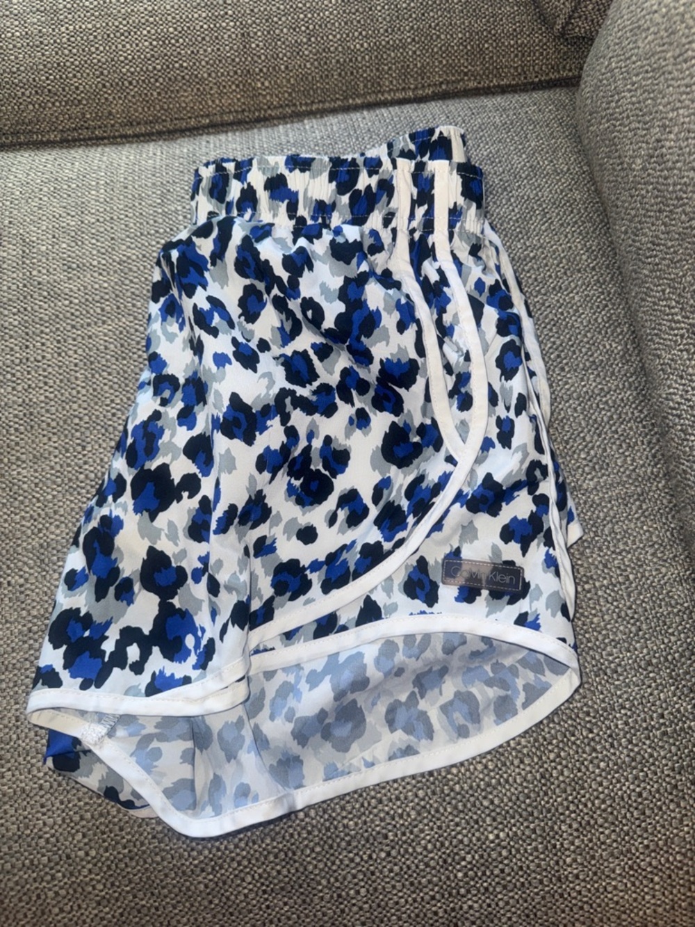 Calvin Klein White and Blue Leopard-Print Athletic Shorts - Picture 7 of 7